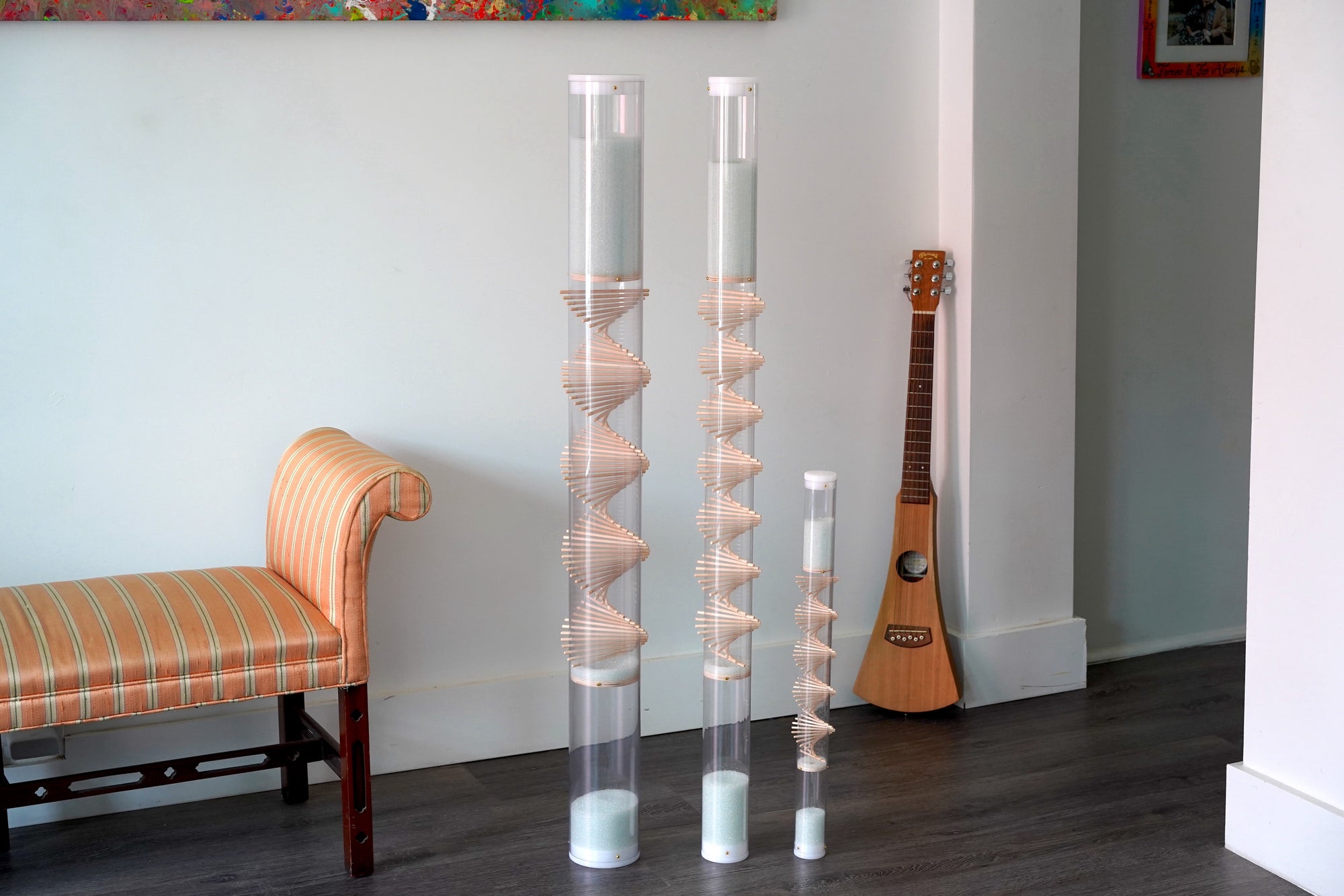 We offer all 3 sizes in Glass Microbeads, which is the preferred type of rainstick for sound baths and group settings.