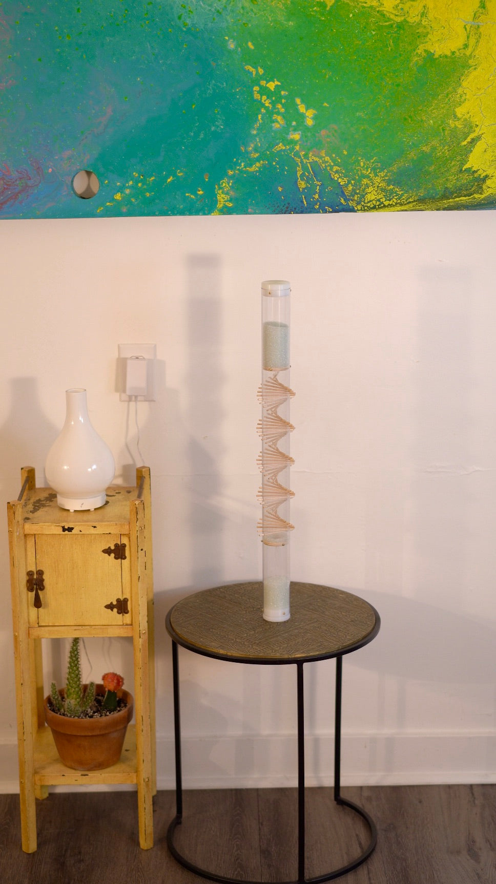 small glass microbeads spiral sounds rain stick by Rainstick Dreams. 1 1/2 minute timeout of peaceful rain sound for your desk, tabletop, bedside or mantle
